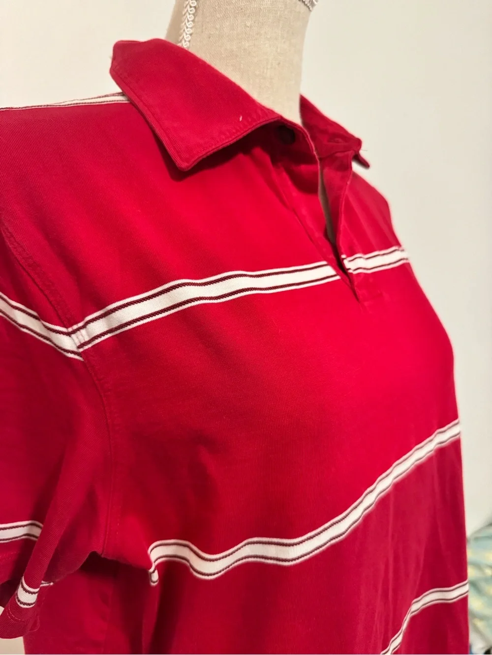 Banana Republic Red 100% Cotton Polo with White Stripes Size M